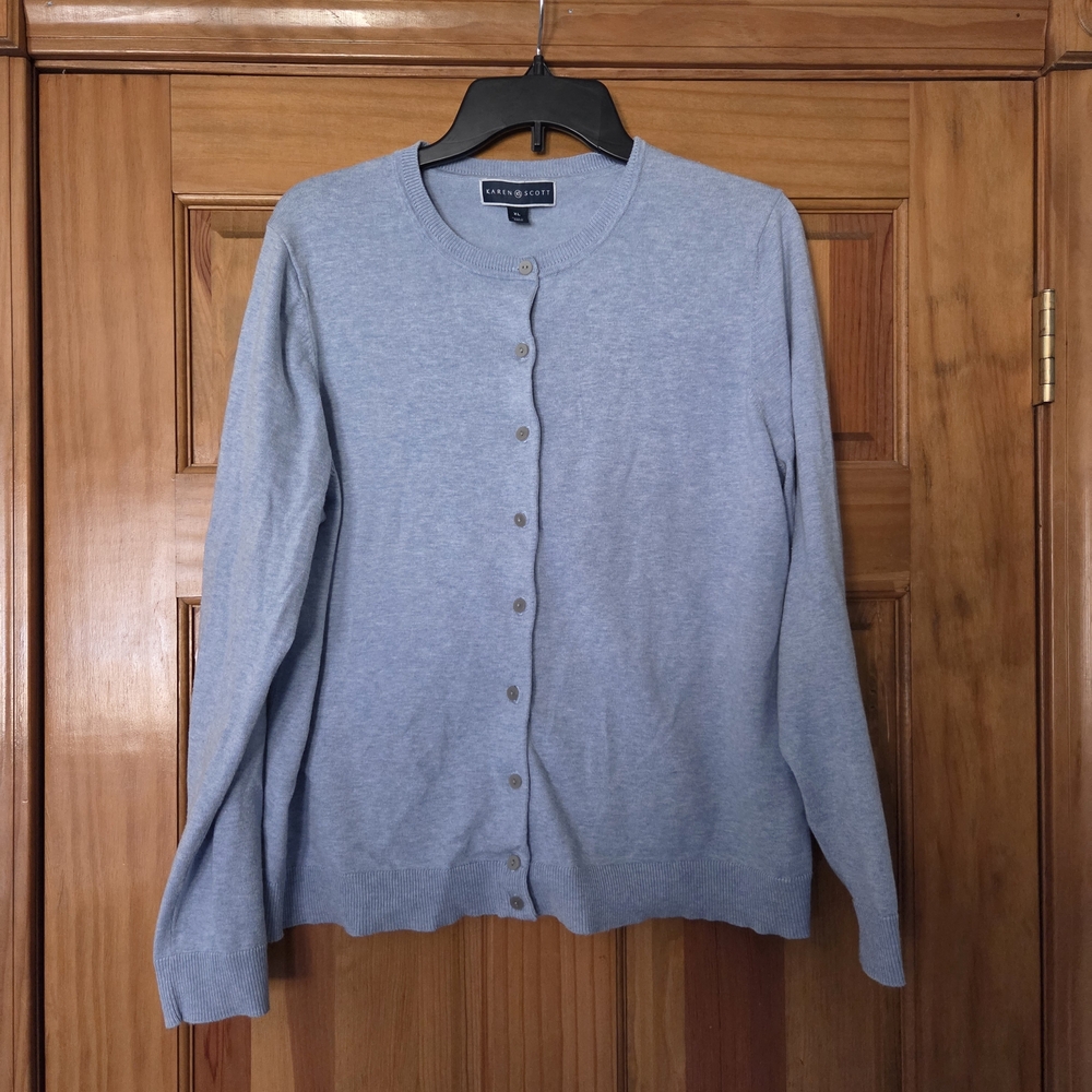Karen Scott Sky Blue Button-Up Cardigan